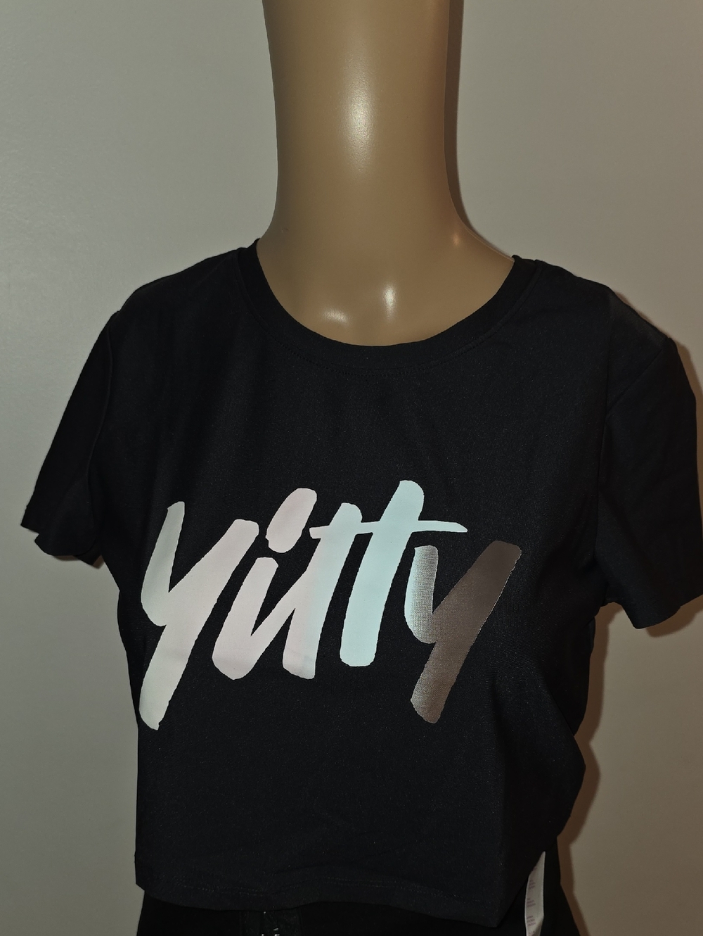 YITTY Black Cropped Tee with Shiny Script